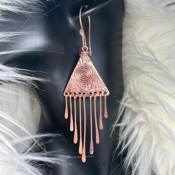 CCO REDUCED Artisan Designed Copper Fringe Dangle Fall Wardrobe Earrings - Picture 2 of 10